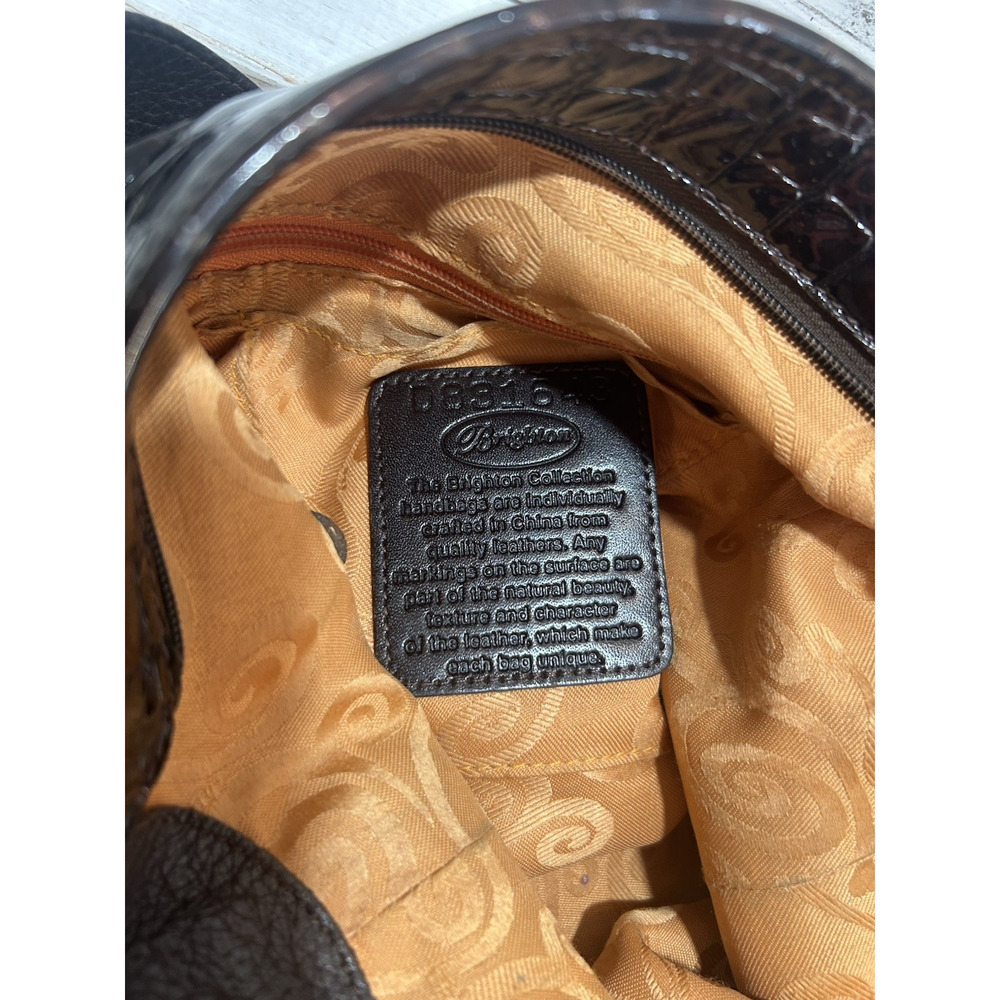 BRIGHTON Cher Handbag Bronze Brown Croc Patent Leather Shoulder Bag Orange Lined - Picture 10 of 10